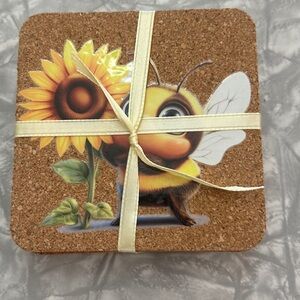 Adorable Bee Cork Coasters Set